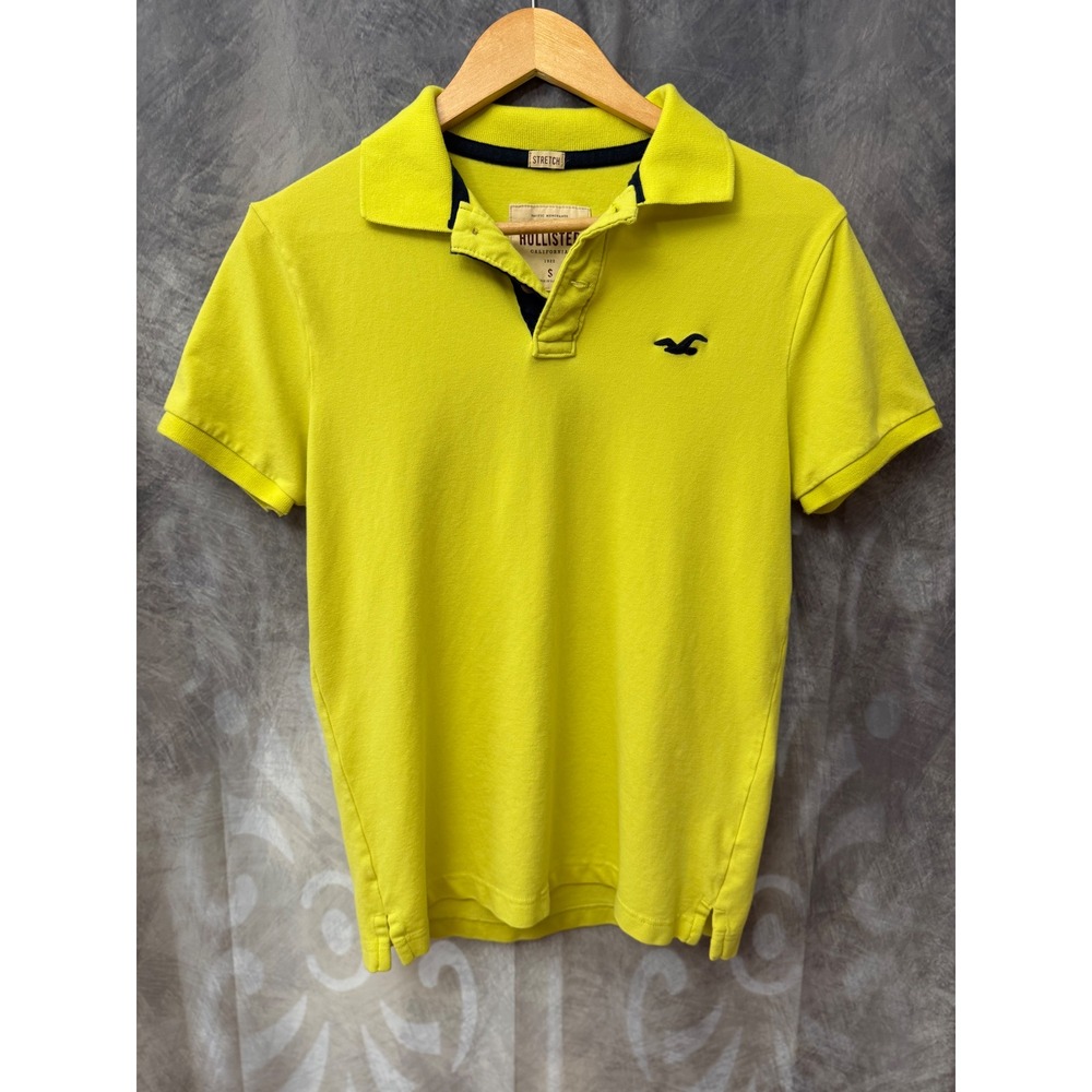 Hollister Mens Neon Yellow Stretch Polo Shirt Short Sleeve Preppy Small